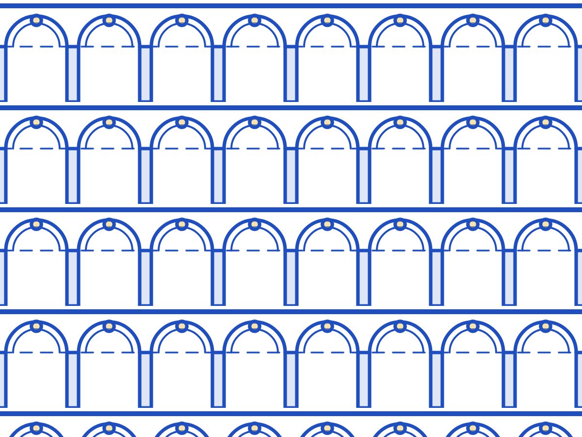 Arcade, Built Environment collection, seamless repeat pattern shown in Cobalt on white
