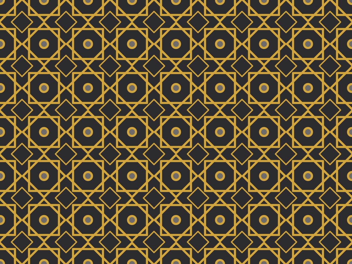 Mashrabiya, Built Environment collection, seamless repeat pattern shown in Mustard on charcoal