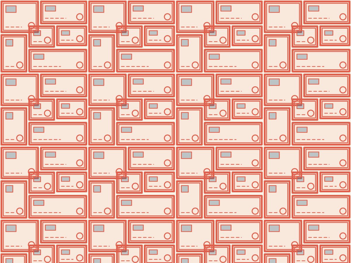 Rooftop plan, Built Environment collection, seamless repeat pattern shown in Coral on cream