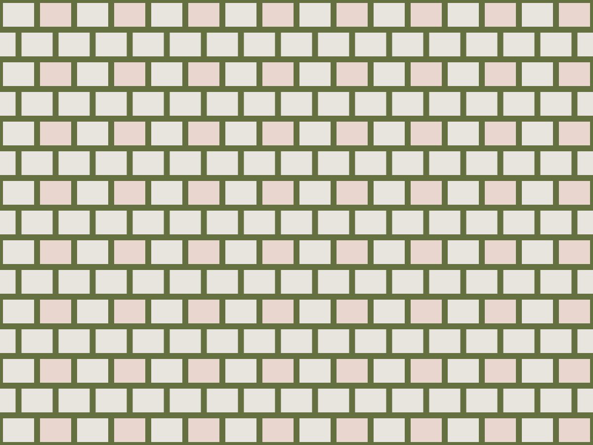 Running bond, Built Environment collection, seamless repeat pattern shown in Olive and terracotta