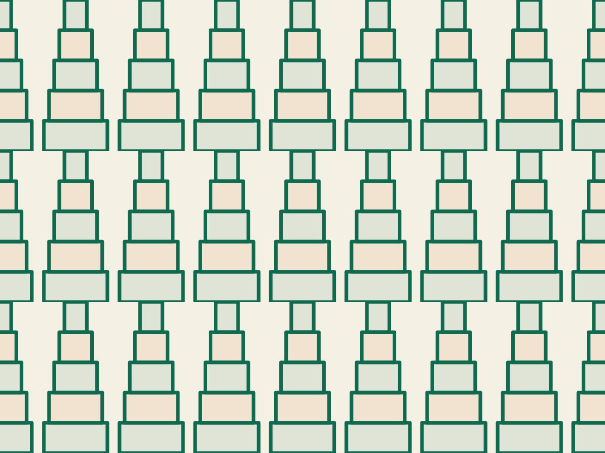 Setback tower, Built Environment collection, seamless repeat pattern shown in Emerald on ivory