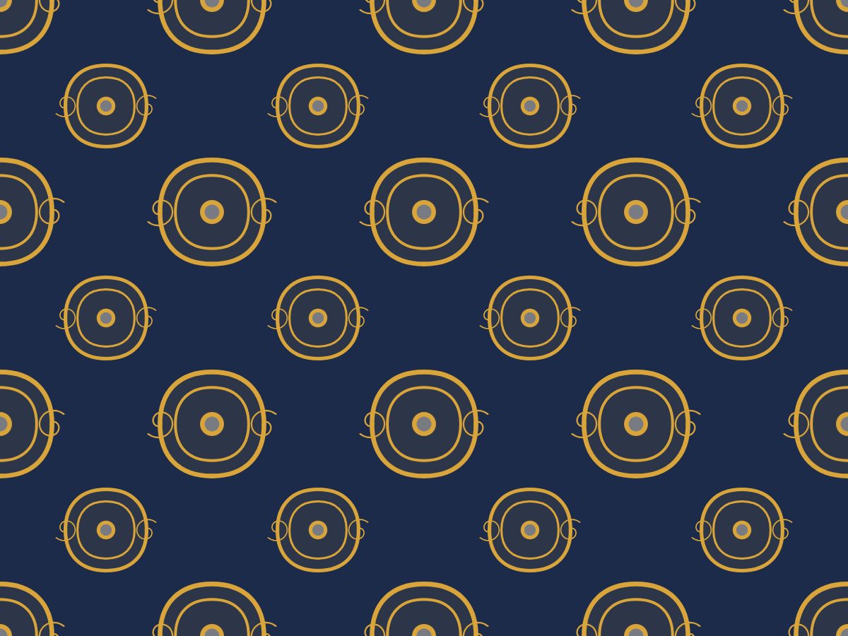Cartouche, Classical collection, seamless repeat pattern shown in Ochre on navy
