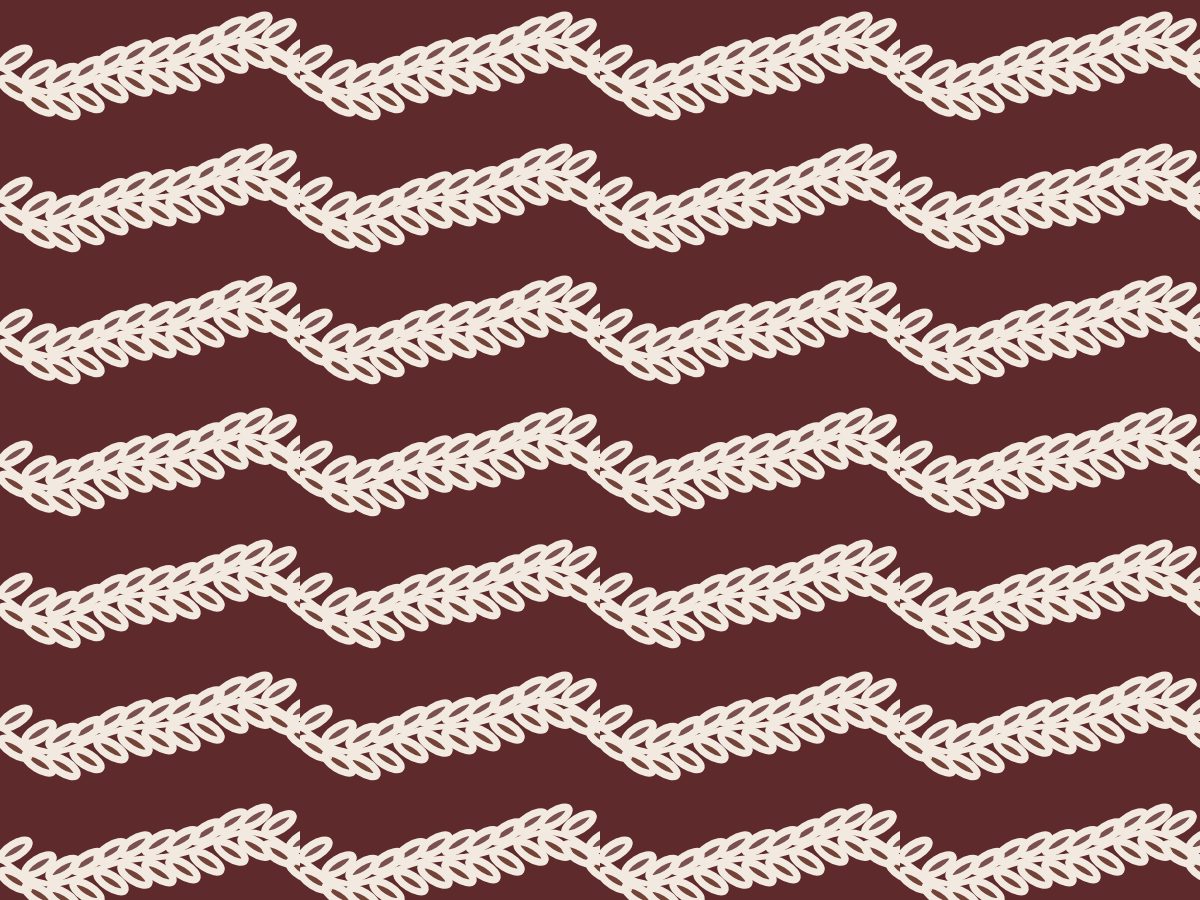 Laurel, Classical collection, seamless repeat pattern shown in Ivory on oxblood