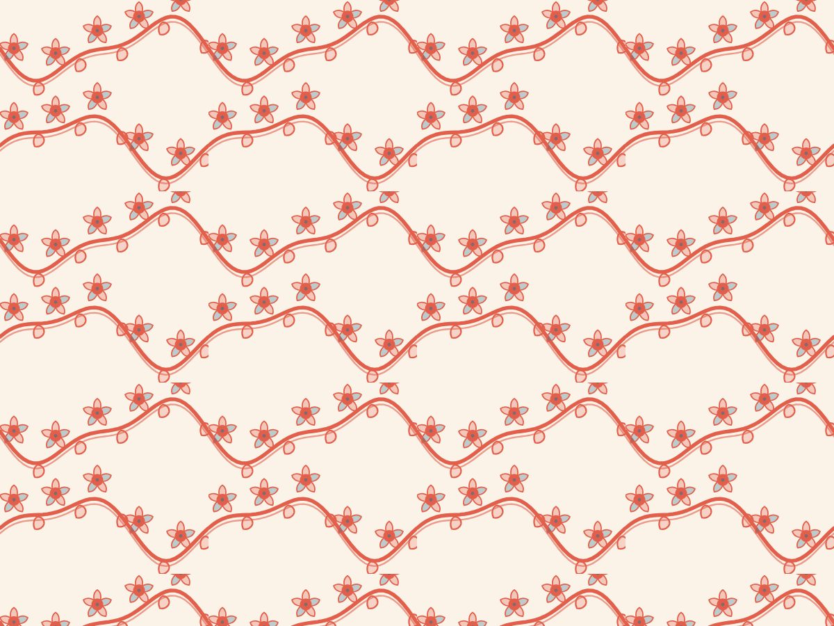 Ribbon sprig, Classical collection, seamless repeat pattern shown in Coral on cream