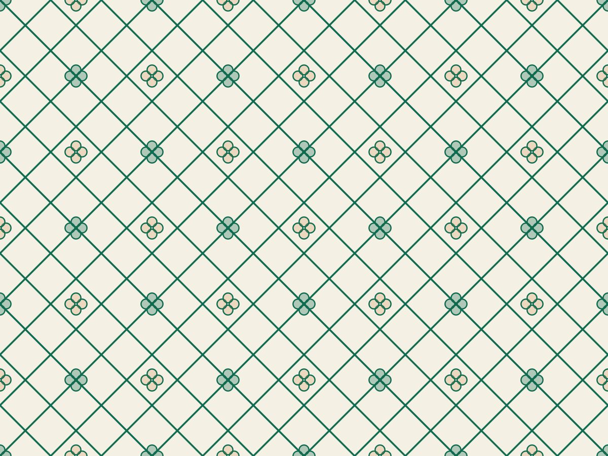 Trellis, Classical collection, seamless repeat pattern shown in Emerald on ivory