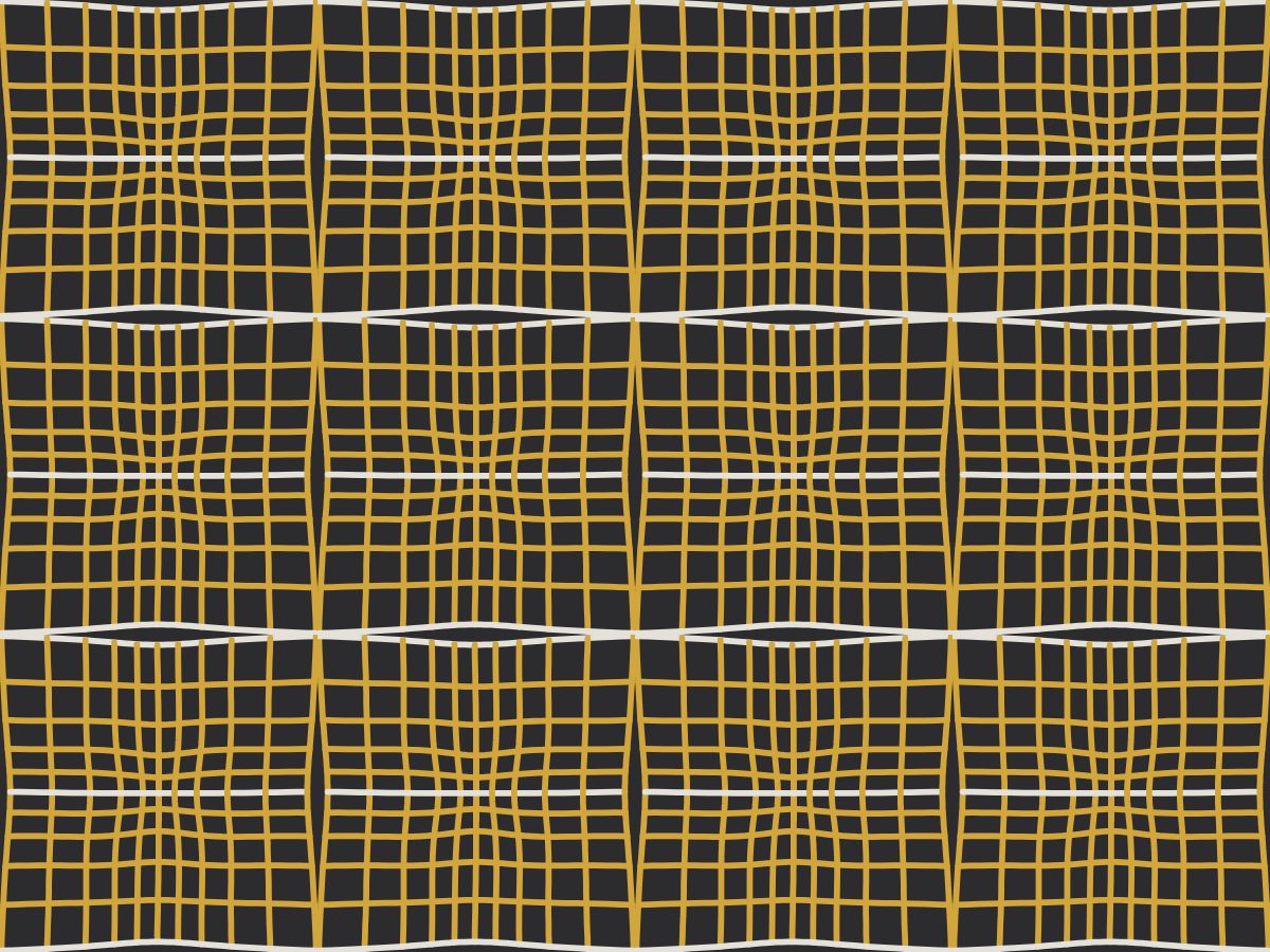 Bulge grid, Contemporary collection, seamless repeat pattern shown in Mustard on charcoal
