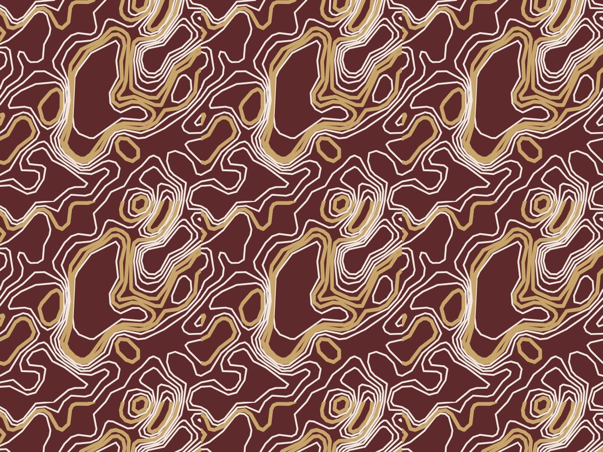 Survey, Contour collection, seamless repeat pattern shown in Ivory on oxblood