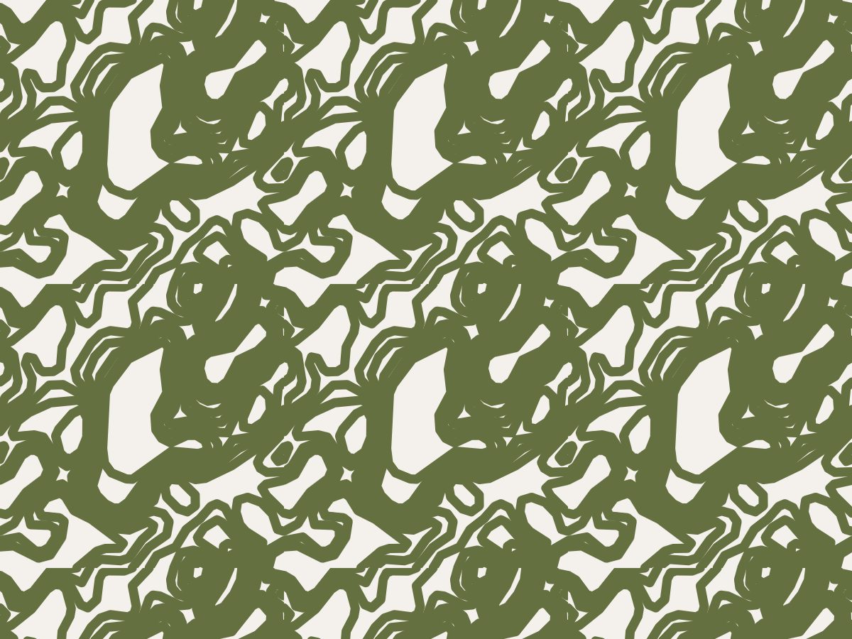 Tide, Contour collection, seamless repeat pattern shown in Olive and terracotta