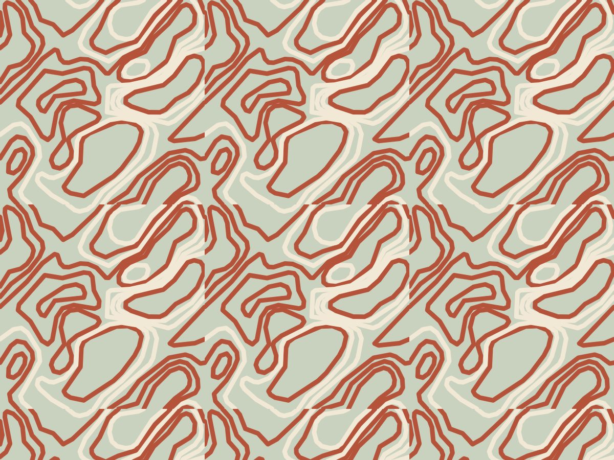 Vein, Contour collection, seamless repeat pattern shown in Terracotta on sage