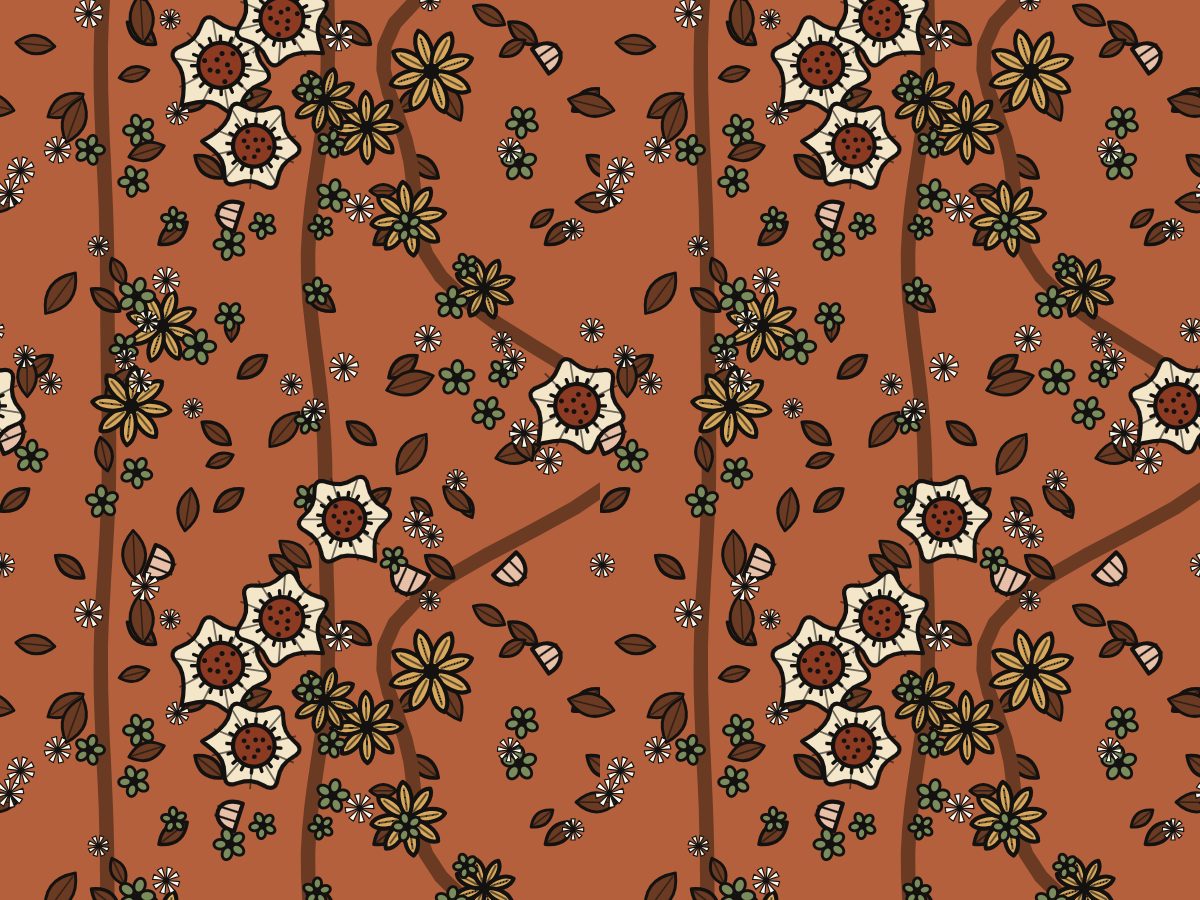 Clay, Folk Garden collection, seamless repeat pattern shown in Clay