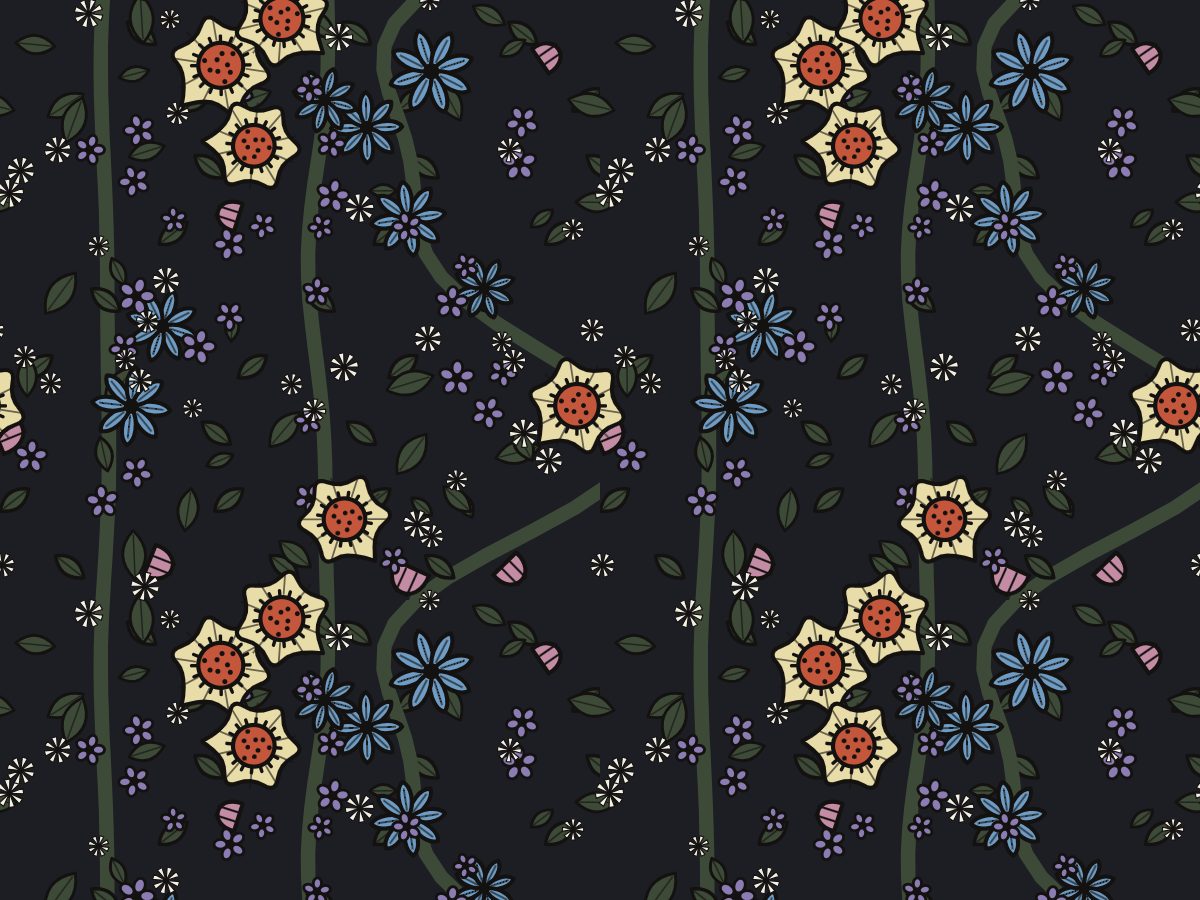 Ink, Folk Garden collection, seamless repeat pattern shown in Ink