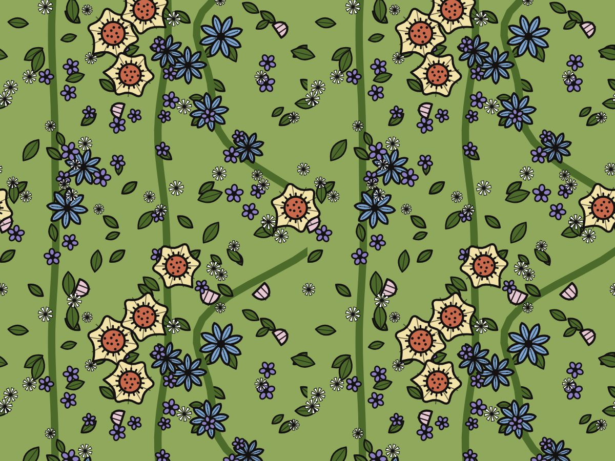 Moss, Folk Garden collection, seamless repeat pattern shown in Moss
