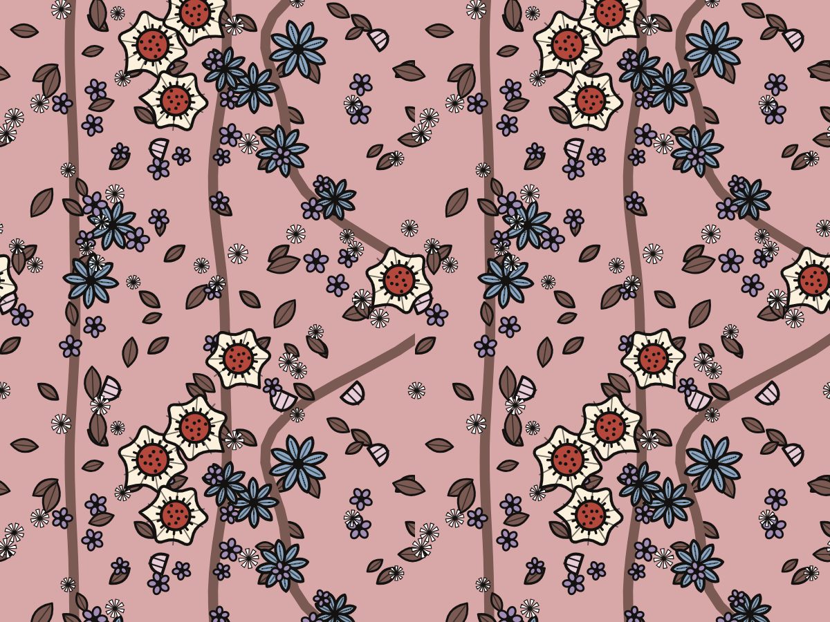 Rose, Folk Garden collection, seamless repeat pattern shown in Rose