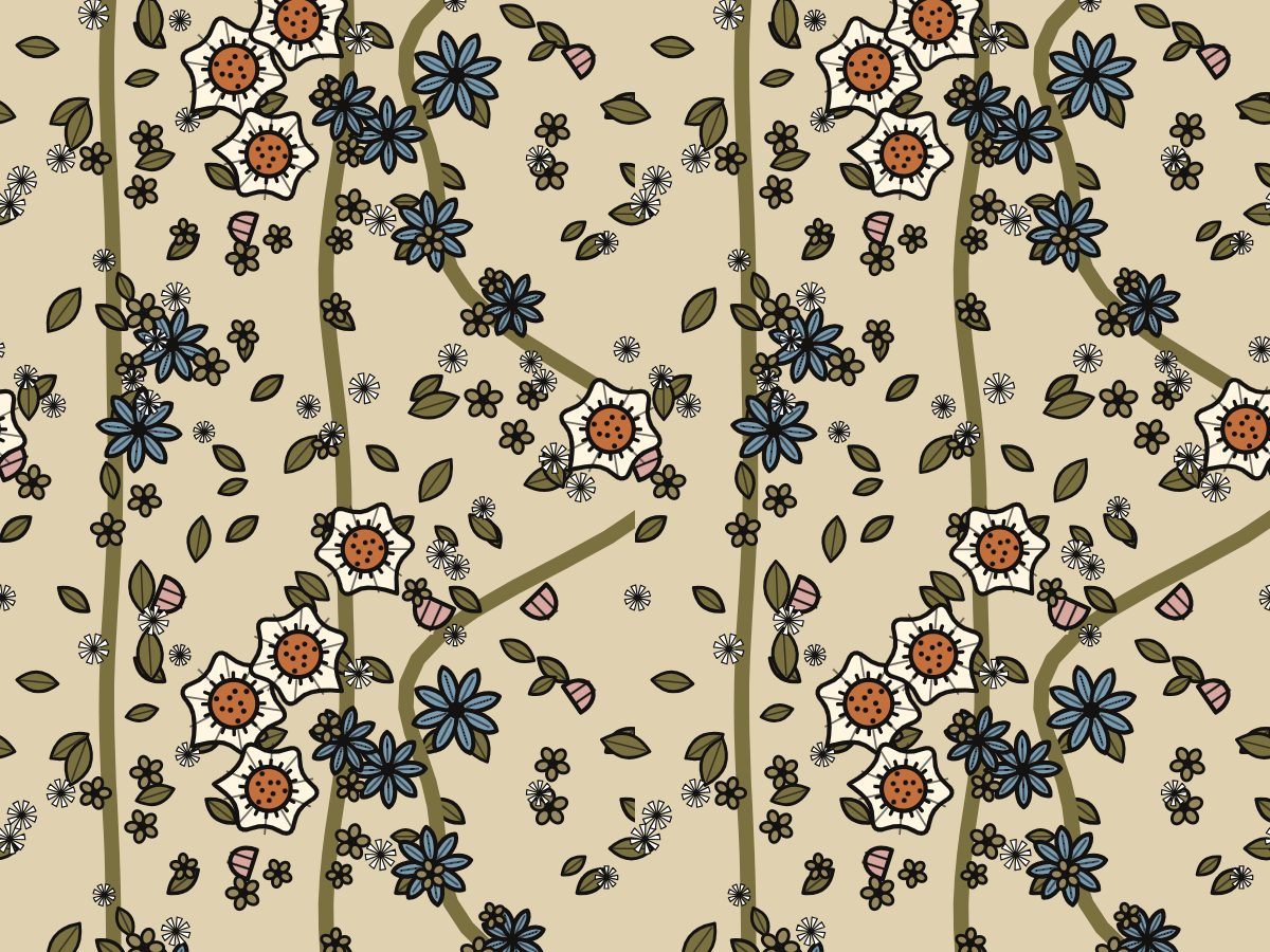 Sand, Folk Garden collection, seamless repeat pattern shown in Sand