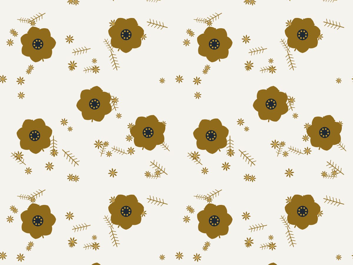Bloom, Garden collection, seamless repeat pattern shown in Ink and brass