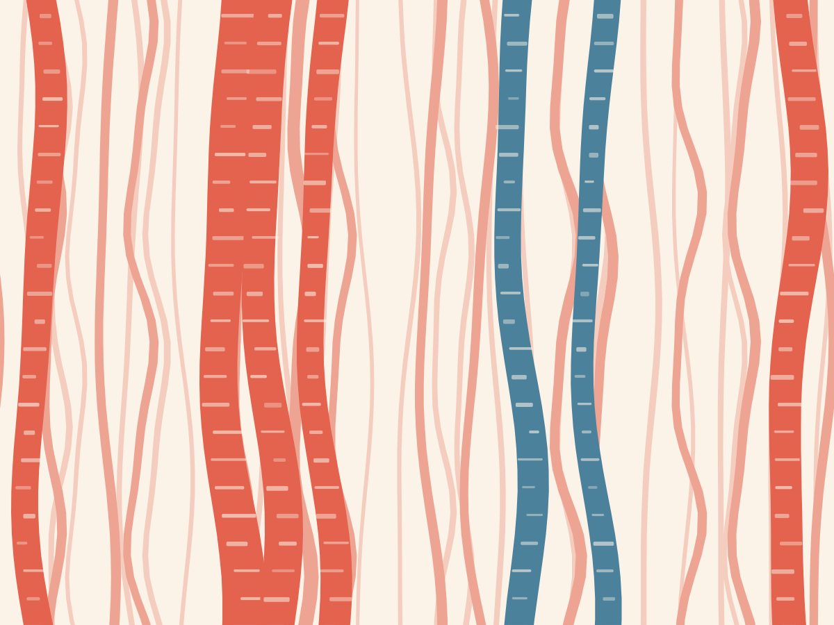 Aspen stand, Grove collection, seamless repeat pattern shown in Coral on cream