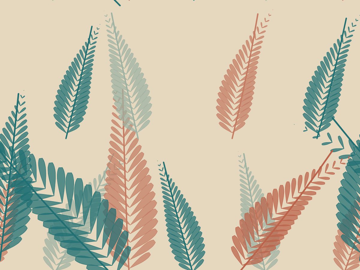 Fern grove, Grove collection, seamless repeat pattern shown in Teal on sand