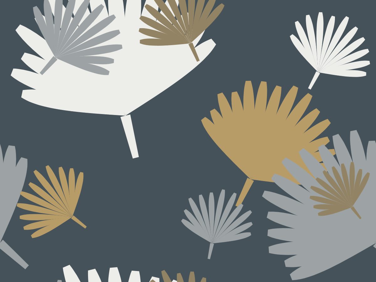 Paper palms, Grove collection, seamless repeat pattern shown in Chalk on slate