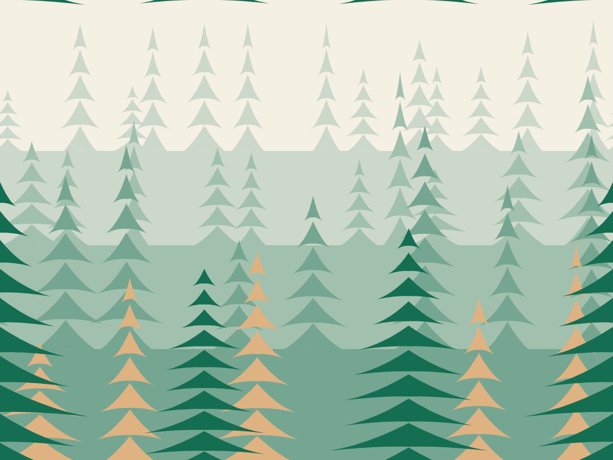 Timberline, Grove collection, seamless repeat pattern shown in Emerald on ivory