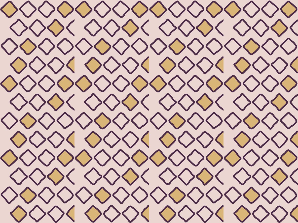 Diamond, Hand Block collection, seamless repeat pattern shown in Aubergine on blush
