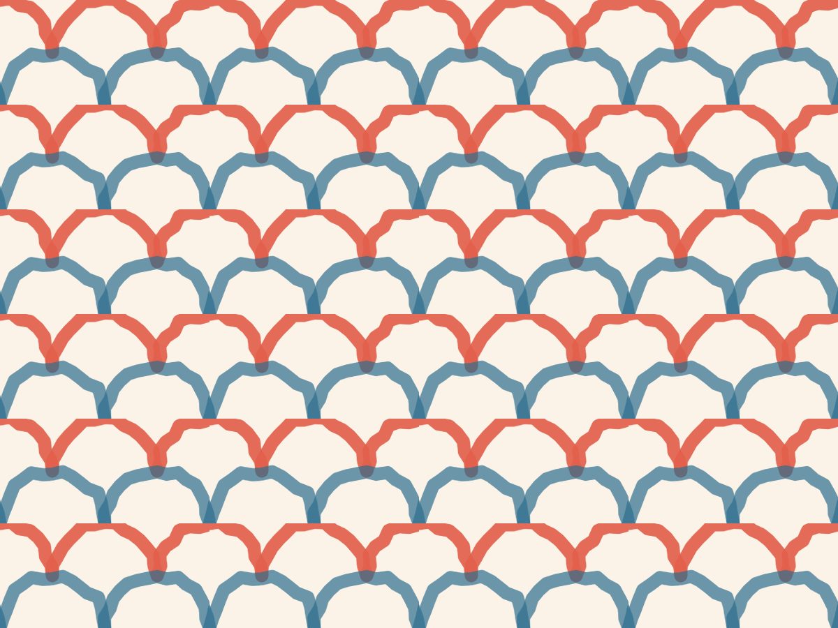 Scallop, Hand Block collection, seamless repeat pattern shown in Coral on cream