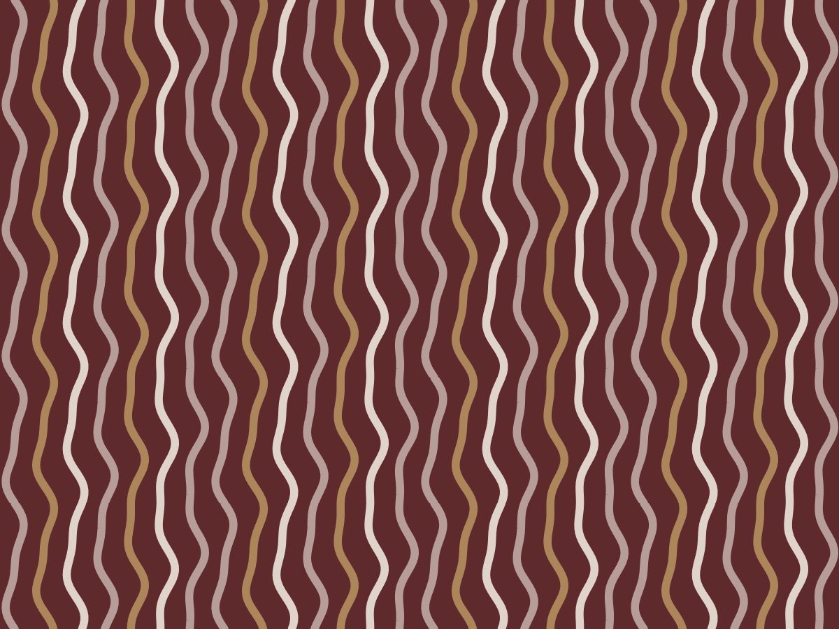 Wavy stripe, Hand Block collection, seamless repeat pattern shown in Ivory on oxblood