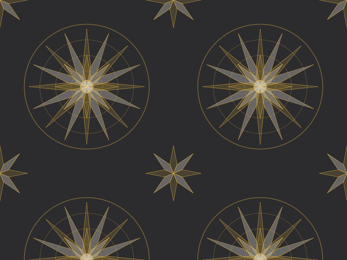 Compass, Large Format collection, seamless repeat pattern shown in Mustard on charcoal