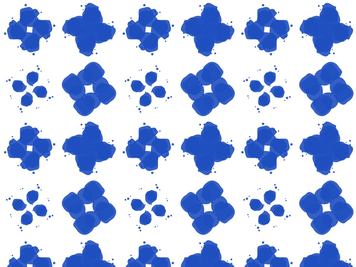 Fourfold, Mirror collection, seamless repeat pattern shown in Cobalt on white