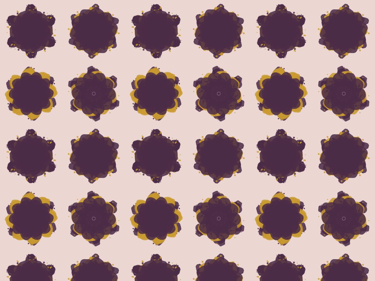 Rosette, Mirror collection, seamless repeat pattern shown in Aubergine on blush