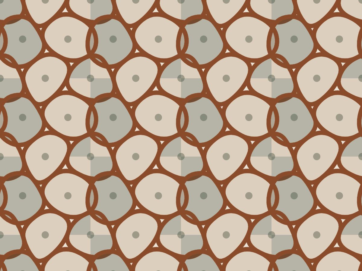 Stained glass, Modern collection, seamless repeat pattern shown in Oxide on oak