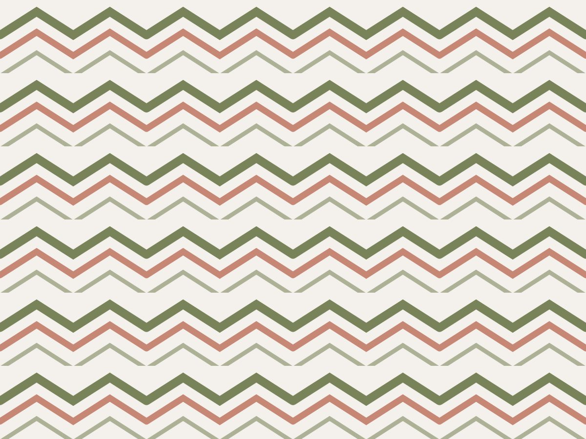 Stepped chevron, Modern collection, seamless repeat pattern shown in Olive and terracotta