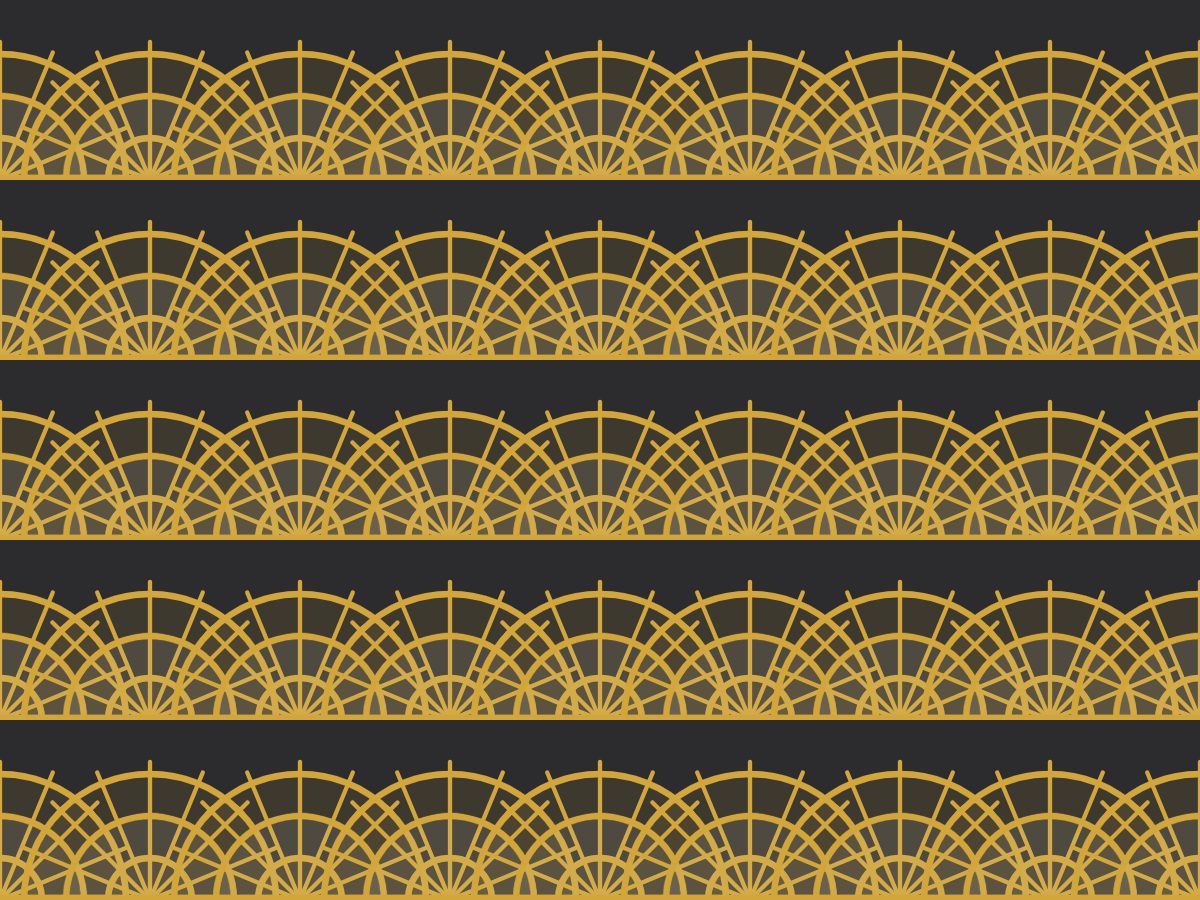 Sunburst fan, Modern collection, seamless repeat pattern shown in Mustard on charcoal