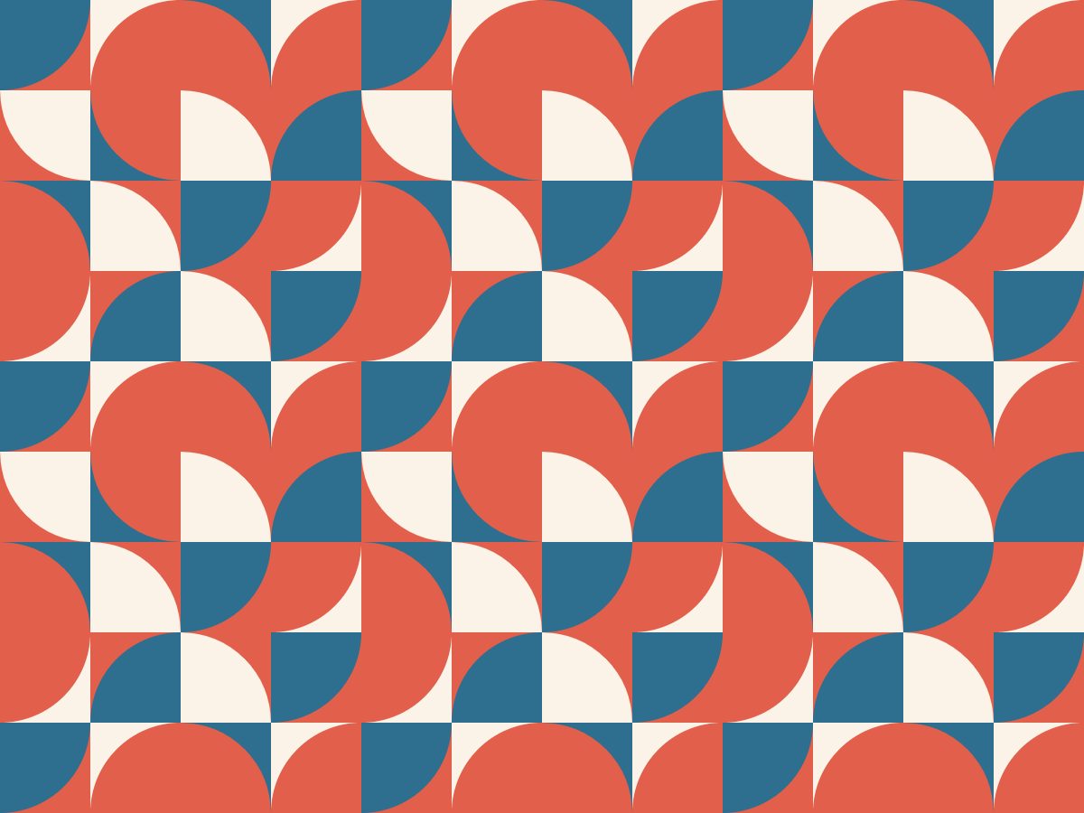 Counterchange, Modular collection, seamless repeat pattern shown in Coral on cream