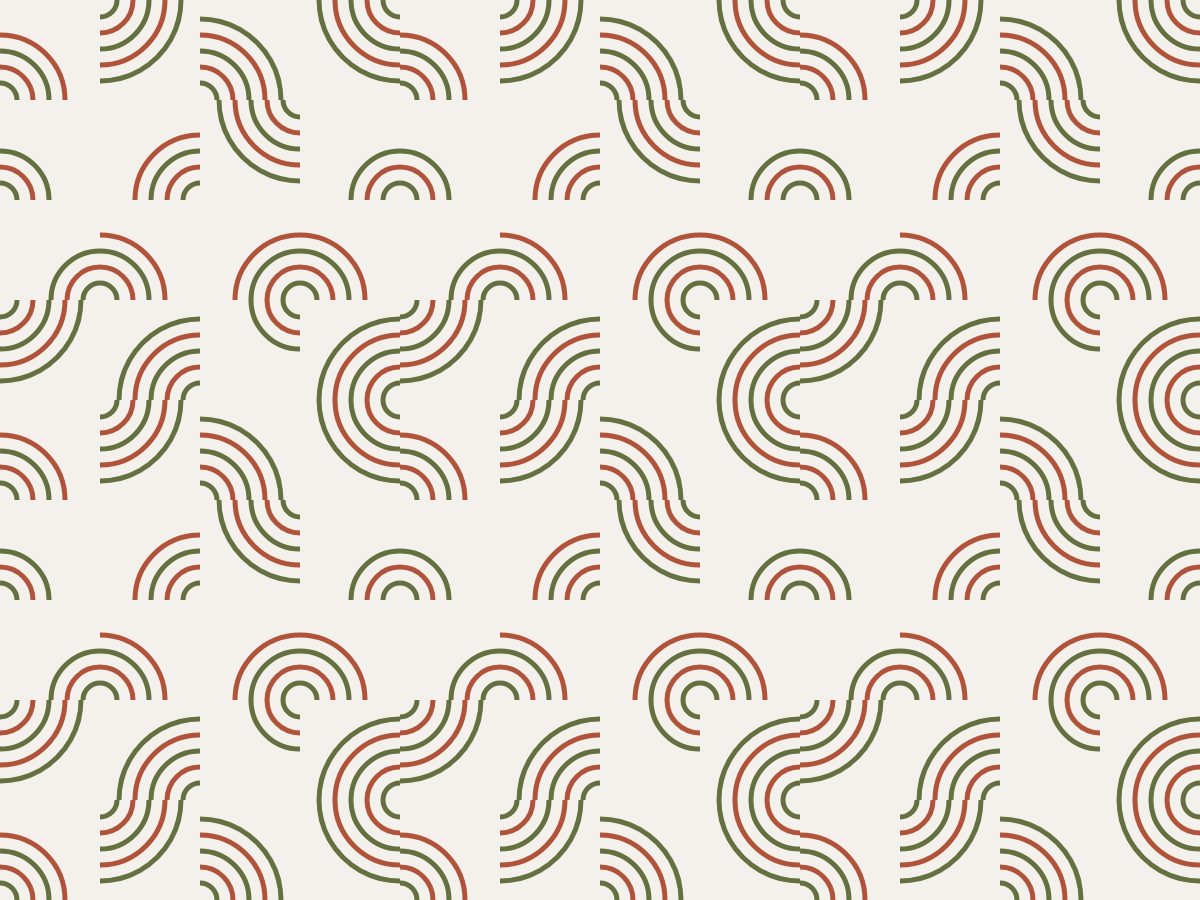 Nest, Modular collection, seamless repeat pattern shown in Olive and terracotta