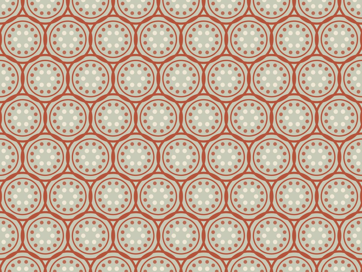 Diatom, Nature's Form collection, seamless repeat pattern shown in Terracotta on sage