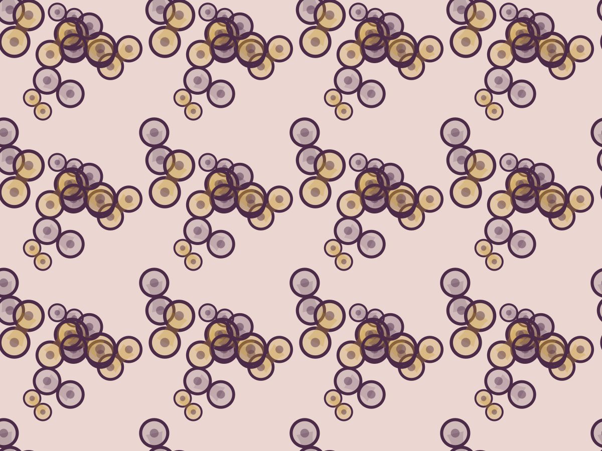 Mitosis, Nature's Form collection, seamless repeat pattern shown in Aubergine on blush