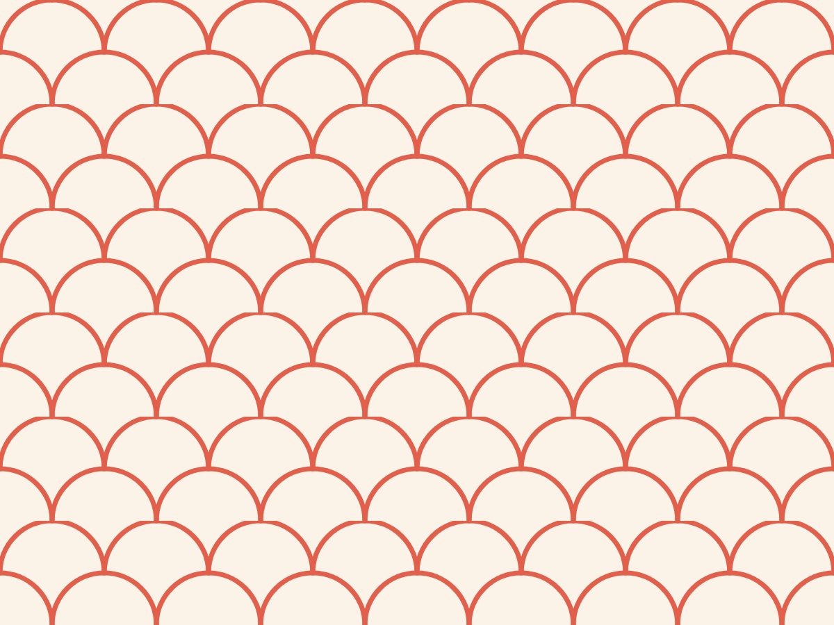 Fish scale, Nature's Geometry collection, seamless repeat pattern shown in Coral on cream