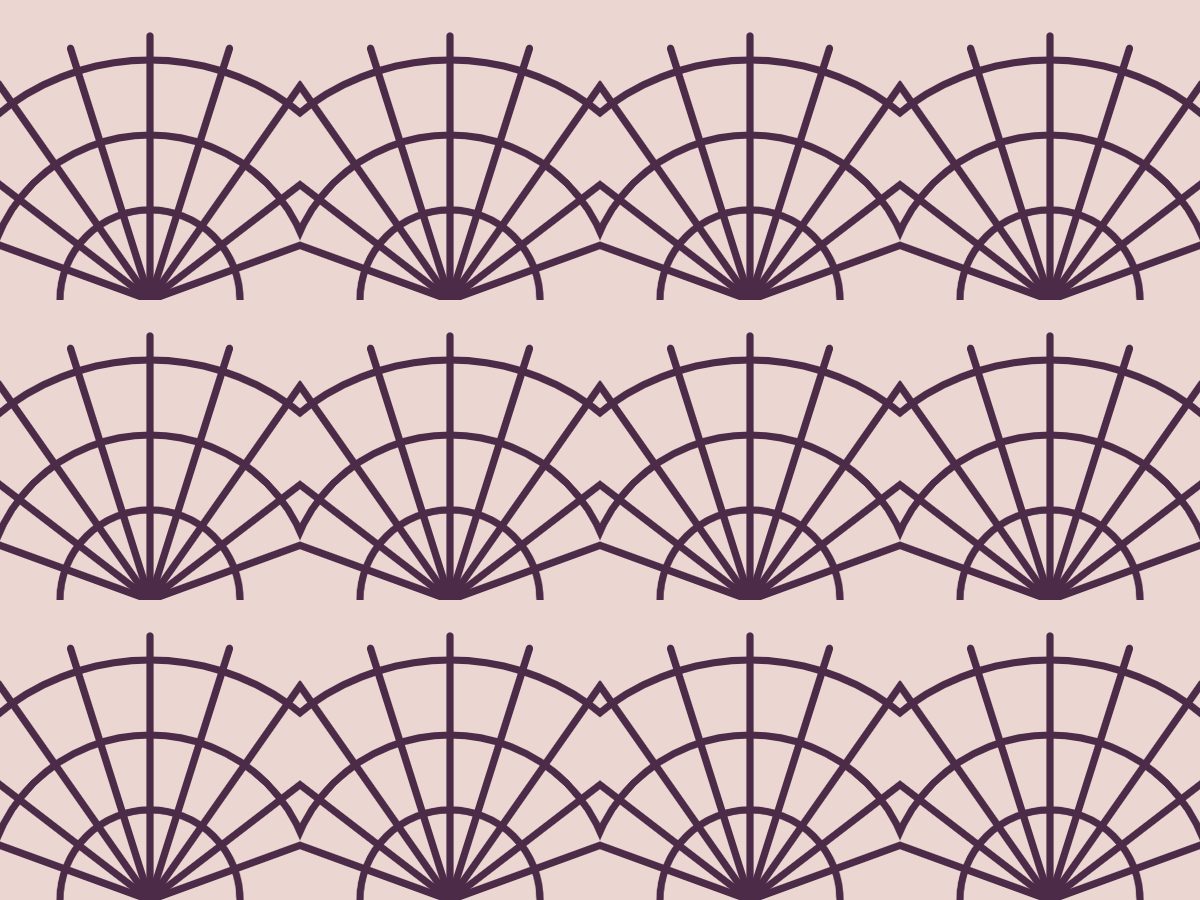 Palm fan, Nature's Geometry collection, seamless repeat pattern shown in Aubergine on blush