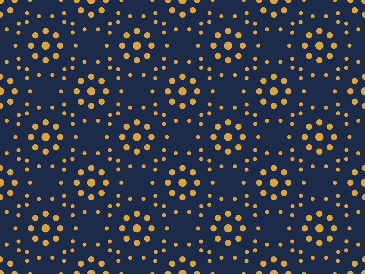 Seed pod, Nature's Geometry collection, seamless repeat pattern shown in Ochre on navy