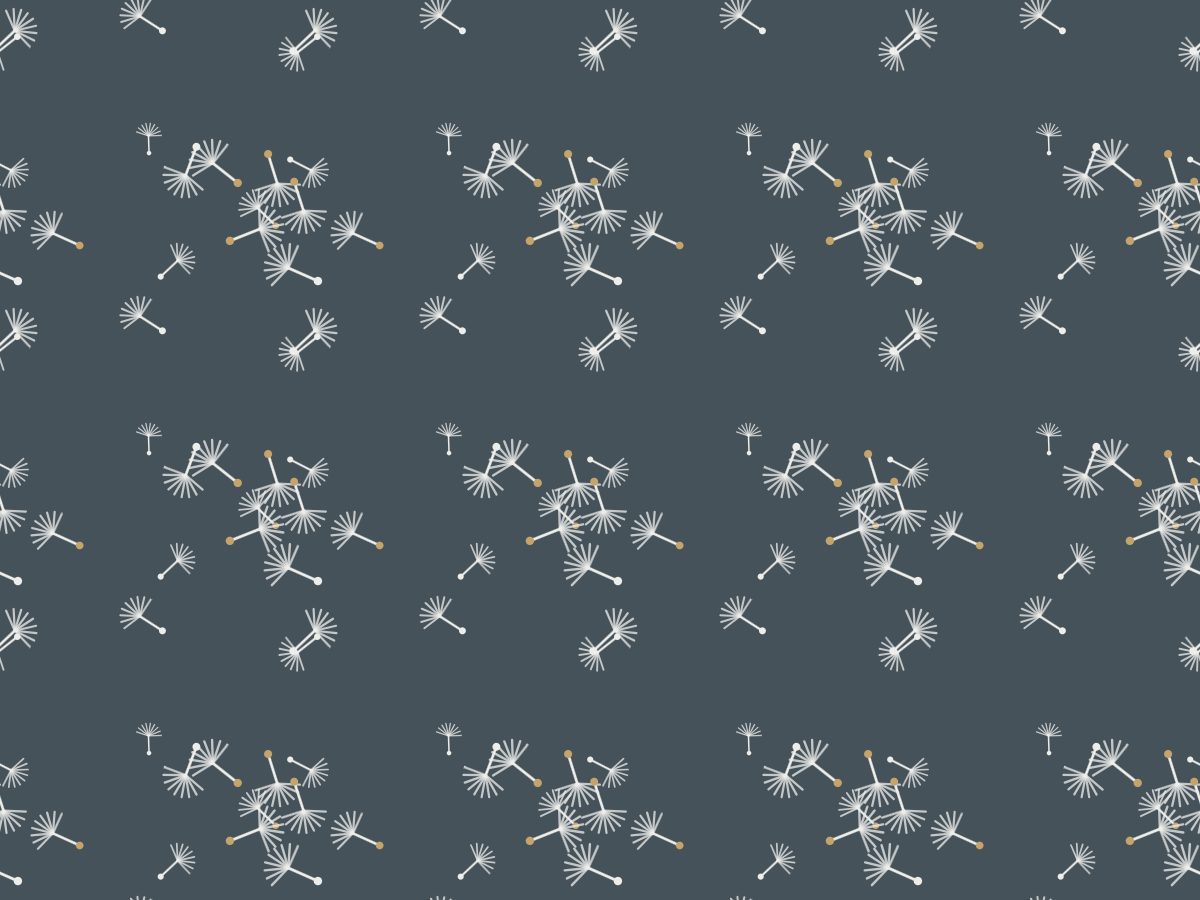 Dandelion drift, Nature's Hand collection, seamless repeat pattern shown in Chalk on slate