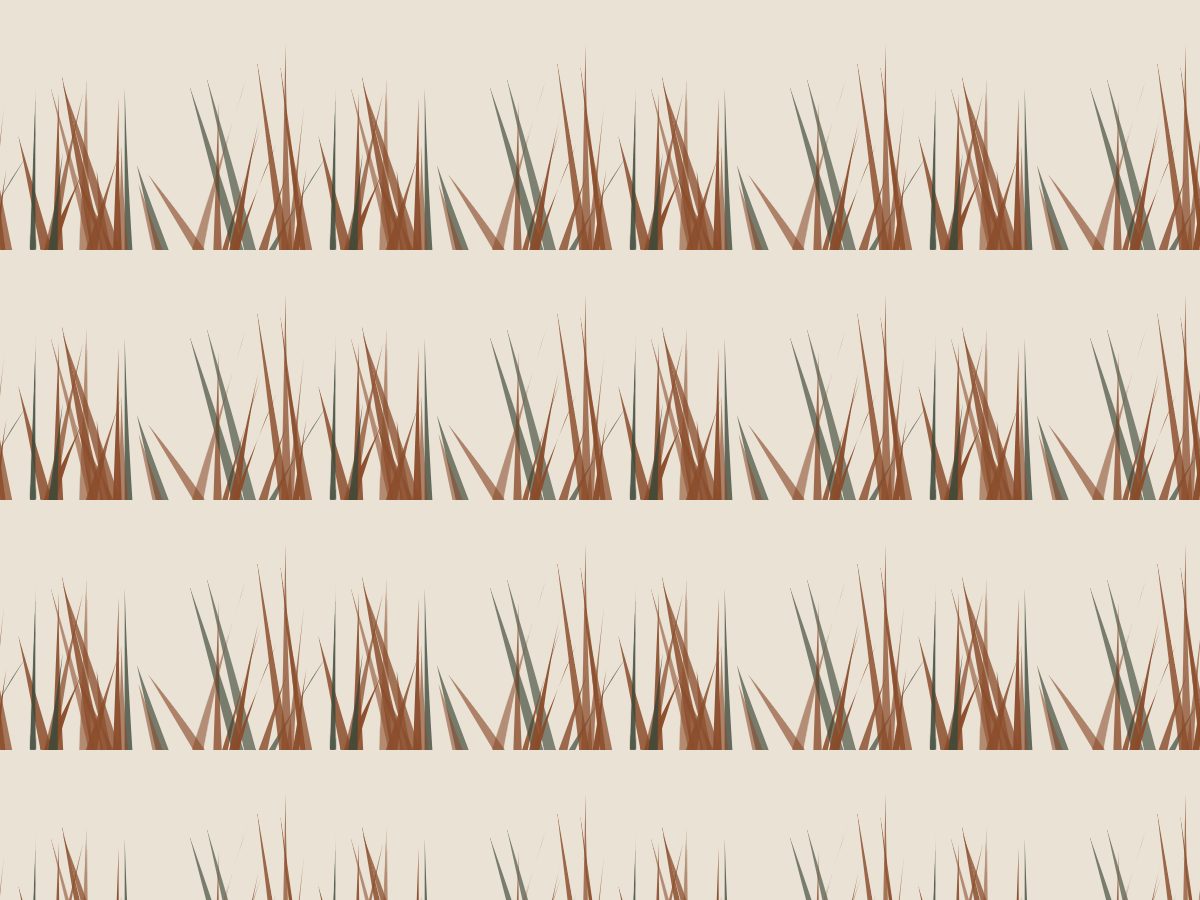 Meadow grass, Nature's Hand collection, seamless repeat pattern shown in Oxide on oak