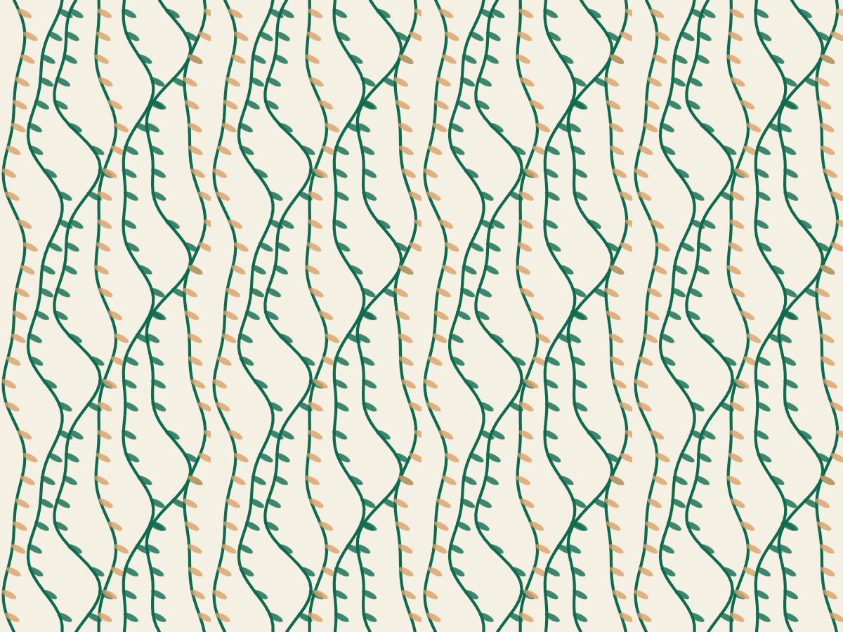 Willow drift, Nature's Hand collection, seamless repeat pattern shown in Emerald on ivory