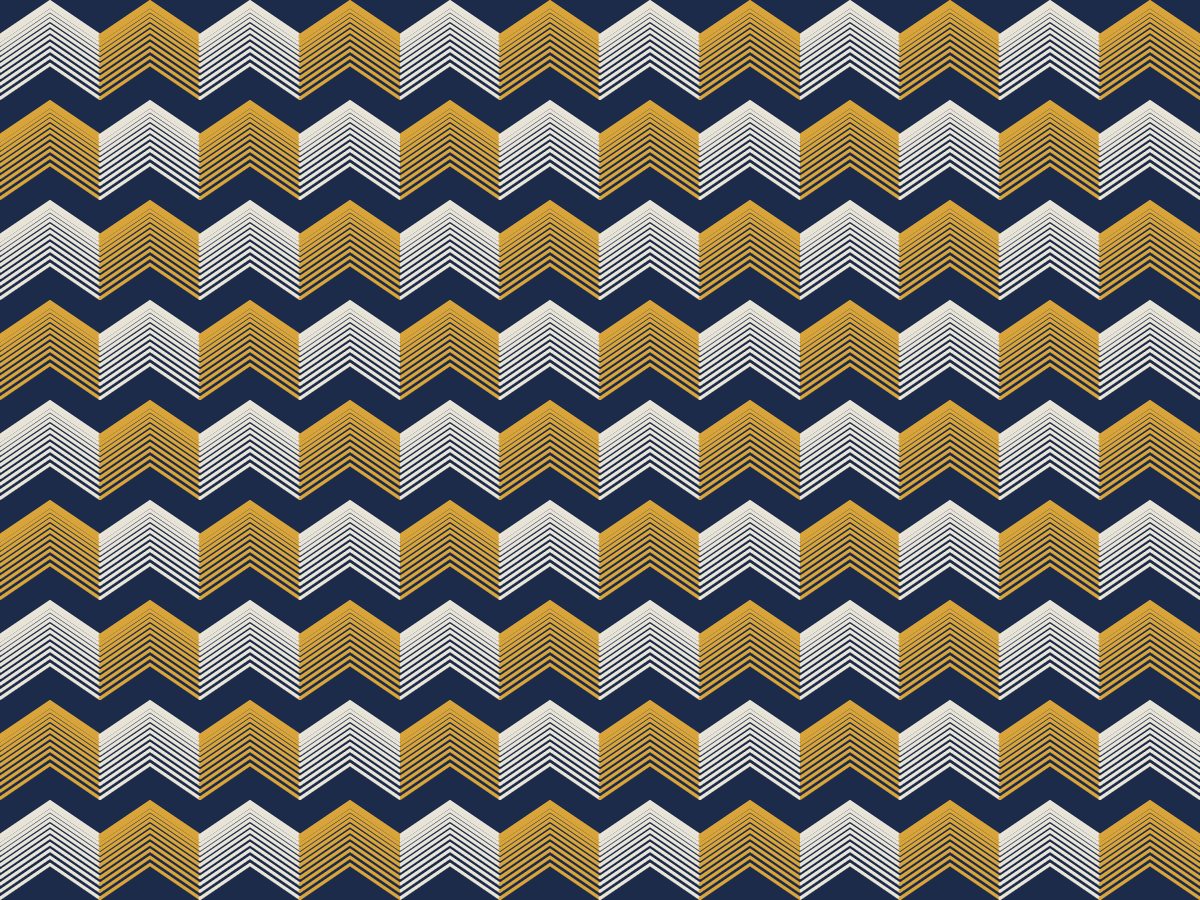Chevron rise, Optic collection, seamless repeat pattern shown in Ochre on navy