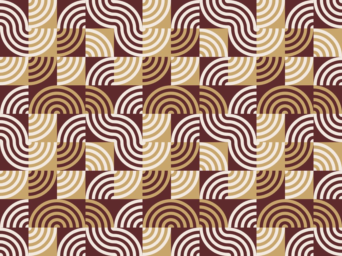 Fan block, Optic collection, seamless repeat pattern shown in Ivory on oxblood