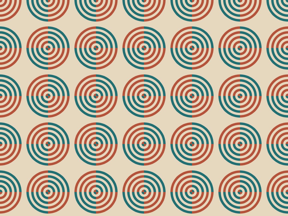 Quad fan, Optic collection, seamless repeat pattern shown in Teal on sand