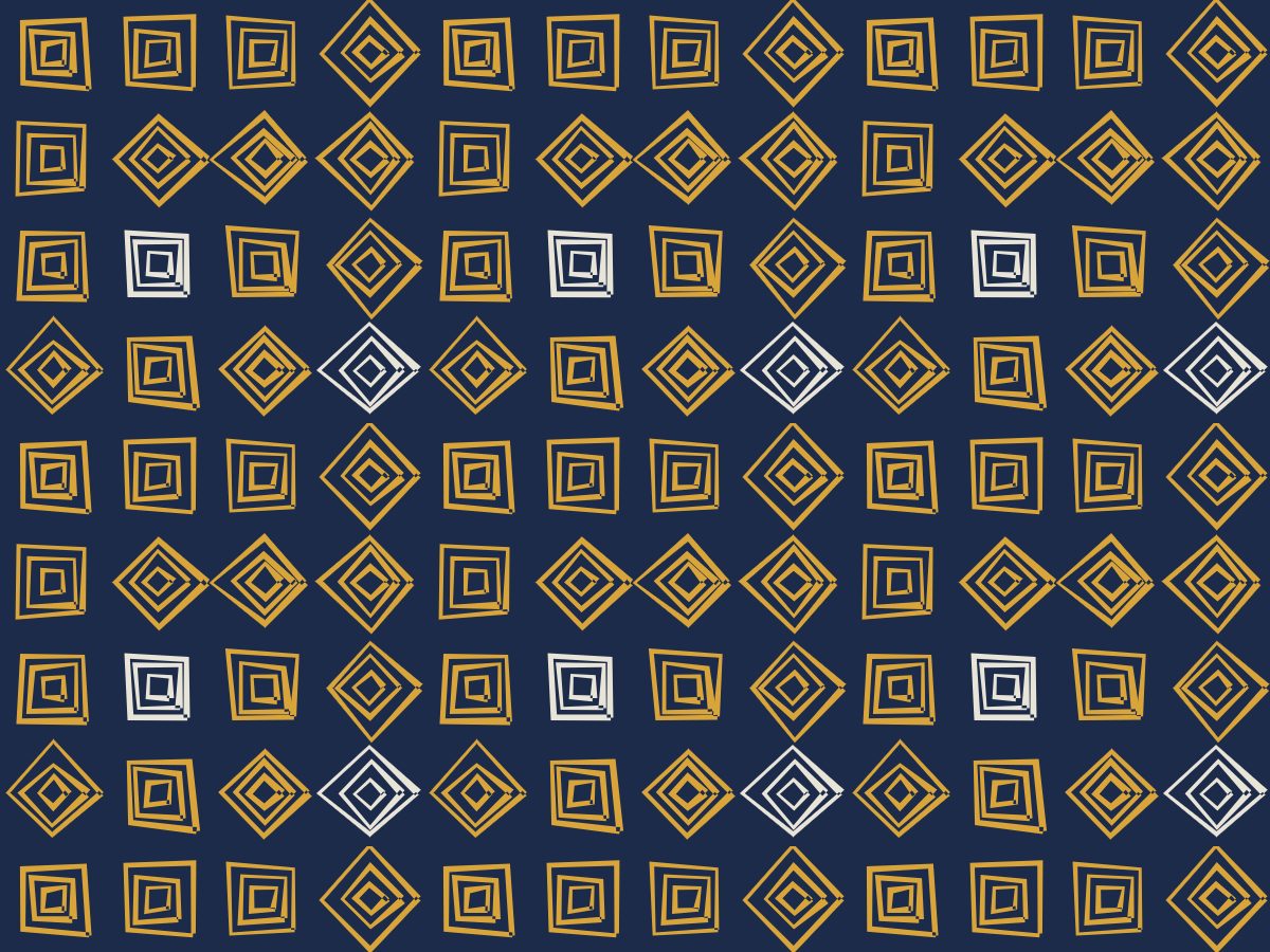 Cut square, Tribal collection, seamless repeat pattern shown in Ochre on navy