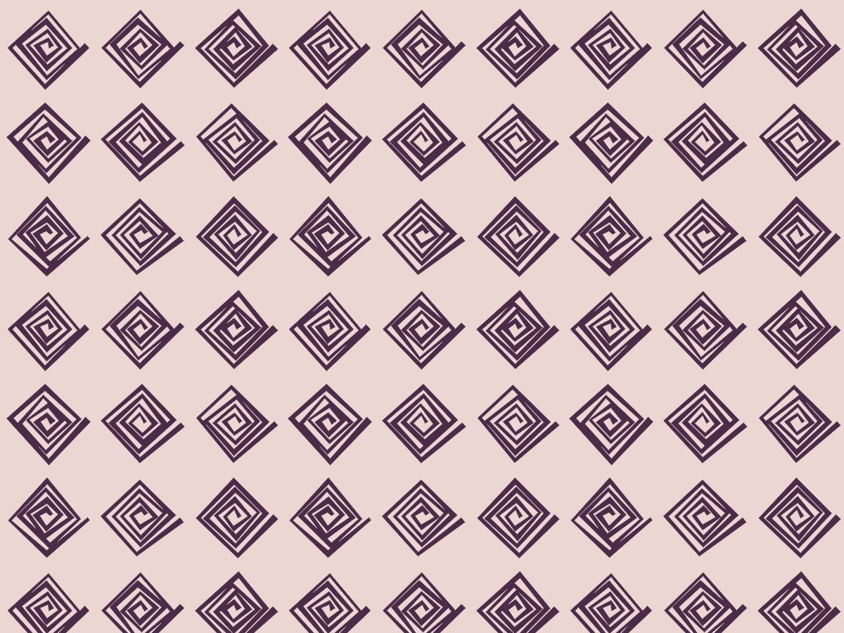 Spiral, Tribal collection, seamless repeat pattern shown in Aubergine on blush
